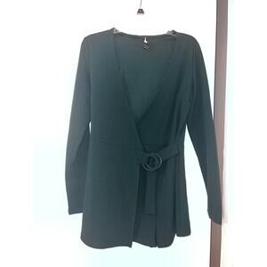 Forever 21 womens olive green long sleeve belted jumpsuit one piece romper SZ LG